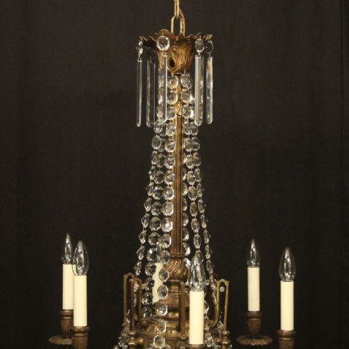 FRENCH 19TH C GILDED BRONZE 6 LIGHT ANTIQUE CHANDELIER - ADDITIONAL PHOTO 7