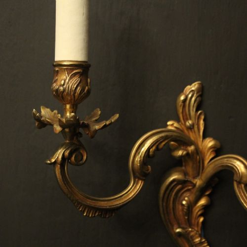 FRENCH PAIR OF GILDED ANTIQUE WALL LIGHTS - ADDITIONAL PHOTO 2