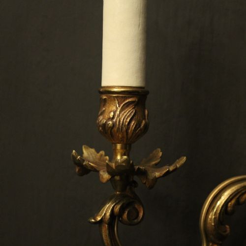 FRENCH PAIR OF GILDED ANTIQUE WALL LIGHTS - ADDITIONAL PHOTO 3