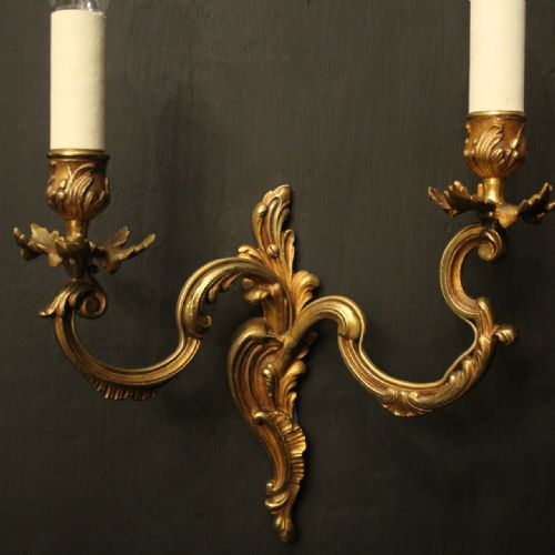 FRENCH PAIR OF GILDED ANTIQUE WALL LIGHTS - ADDITIONAL PHOTO 4