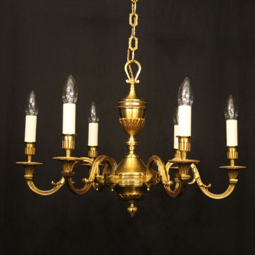 french gilded bronze 6 light chandelier - CATEGORY: ANTIQUE LIGHTING - DATED 1930