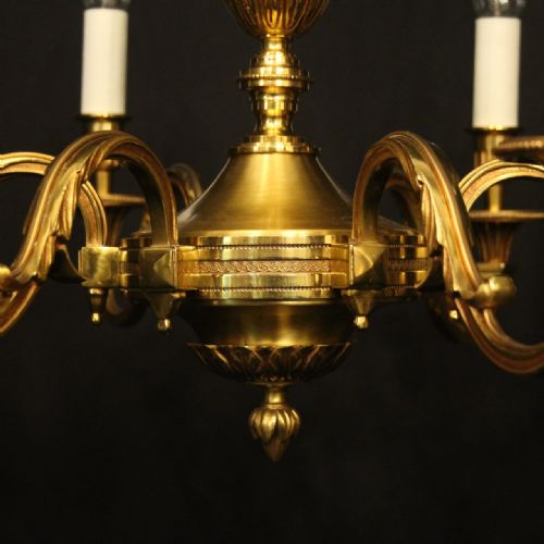 FRENCH GILDED BRONZE 6 LIGHT CHANDELIER - ADDITIONAL PHOTO 4