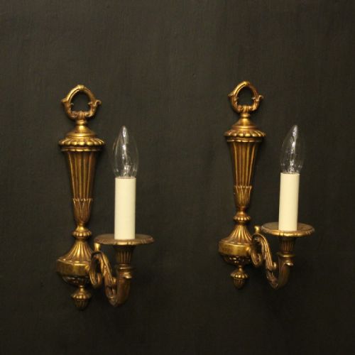 french pair of gilded bronze single arm antique wall lights - CATEGORY: ANTIQUE LIGHTING - DATED 1920