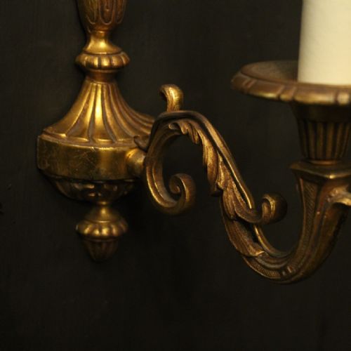 FRENCH PAIR OF GILDED BRONZE SINGLE ARM ANTIQUE WALL LIGHTS - ADDITIONAL PHOTO 5