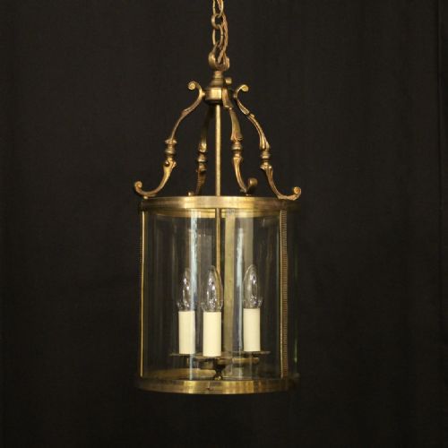 french gilded brass triple light convex antique lantern - CATEGORY: ANTIQUE LIGHTING - DATED 1920