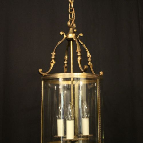 FRENCH GILDED BRASS TRIPLE LIGHT CONVEX ANTIQUE LANTERN - ADDITIONAL PHOTO 1