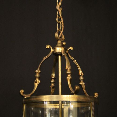 FRENCH GILDED BRASS TRIPLE LIGHT CONVEX ANTIQUE LANTERN - ADDITIONAL PHOTO 2
