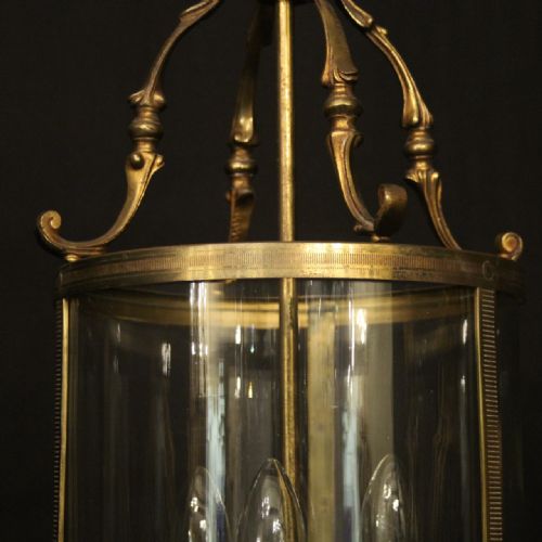 FRENCH GILDED BRASS TRIPLE LIGHT CONVEX ANTIQUE LANTERN - ADDITIONAL PHOTO 3