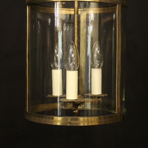 FRENCH GILDED BRASS TRIPLE LIGHT CONVEX ANTIQUE LANTERN - ADDITIONAL PHOTO 4