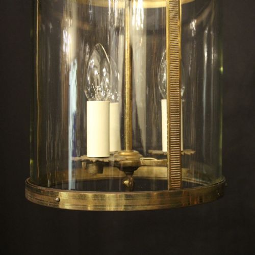 FRENCH GILDED BRASS TRIPLE LIGHT CONVEX ANTIQUE LANTERN - ADDITIONAL PHOTO 5