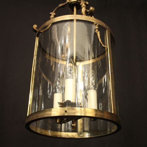 FRENCH GILDED BRASS TRIPLE LIGHT CONVEX ANTIQUE LANTERN - ADDITIONAL PHOTO 7