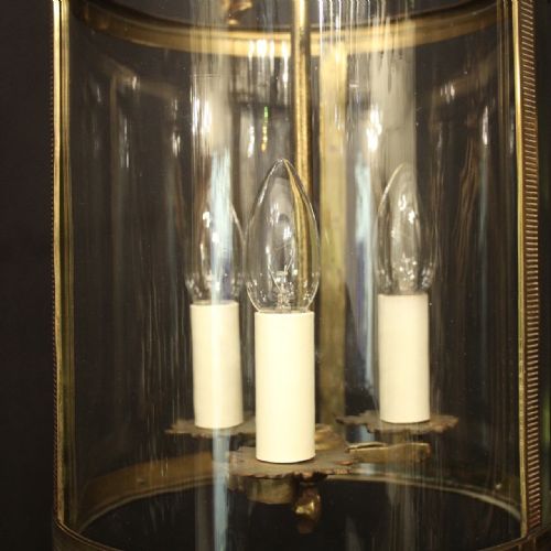 FRENCH GILDED BRASS TRIPLE LIGHT CONVEX ANTIQUE LANTERN - ADDITIONAL PHOTO 8