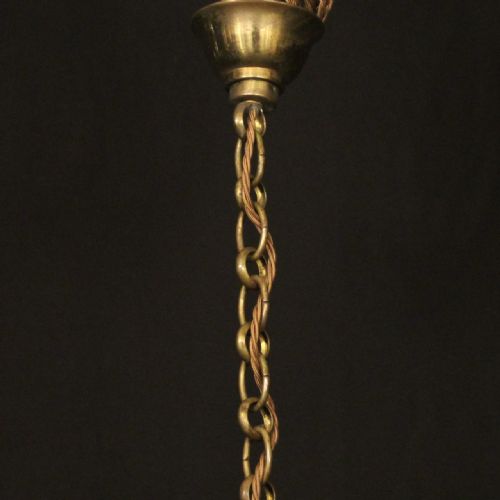 FRENCH GILDED BRASS TRIPLE LIGHT CONVEX ANTIQUE LANTERN - ADDITIONAL PHOTO 9