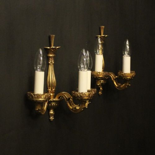 FRENCH PAIR OF GILDED BRONZE ANTIQUE WALL LIGHTS - ADDITIONAL PHOTO 9