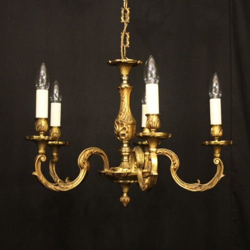 french gilded bronze 5 light antique chandelier - CATEGORY: ANTIQUE LIGHTING - DATED 1920