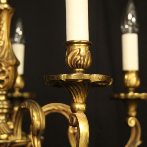 FRENCH GILDED BRONZE 5 LIGHT ANTIQUE CHANDELIER - ADDITIONAL PHOTO 2