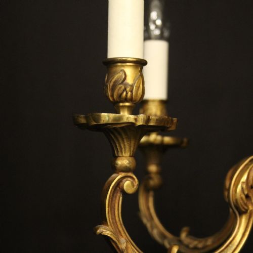 FRENCH GILDED BRONZE 5 LIGHT ANTIQUE CHANDELIER - ADDITIONAL PHOTO 3