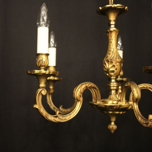 FRENCH GILDED BRONZE 5 LIGHT ANTIQUE CHANDELIER - ADDITIONAL PHOTO 4