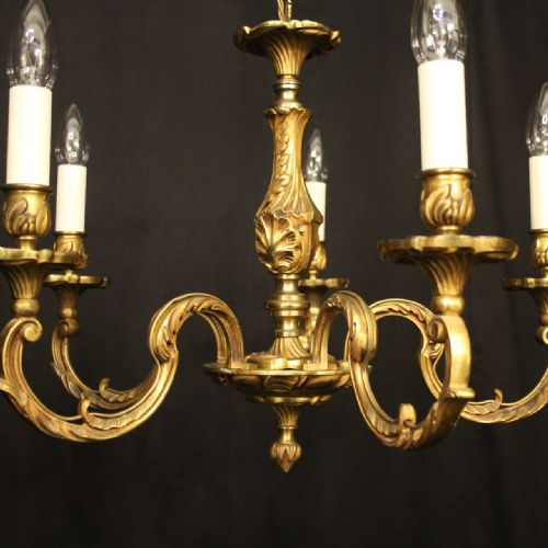 FRENCH GILDED BRONZE 5 LIGHT ANTIQUE CHANDELIER - ADDITIONAL PHOTO 5