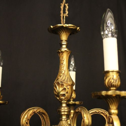 FRENCH GILDED BRONZE 5 LIGHT ANTIQUE CHANDELIER - ADDITIONAL PHOTO 6