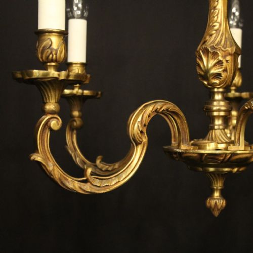 FRENCH GILDED BRONZE 5 LIGHT ANTIQUE CHANDELIER - ADDITIONAL PHOTO 7
