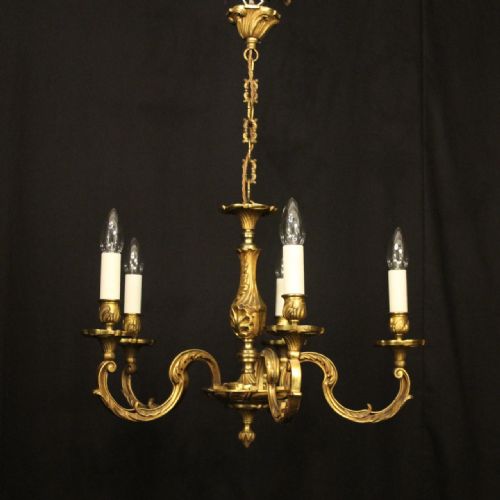 FRENCH GILDED BRONZE 5 LIGHT ANTIQUE CHANDELIER - ADDITIONAL PHOTO 8