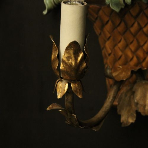 FLORENTINE POLYCHROME FRUIT BASKET CARVED ANTIQUE WALL LIGHTS - ADDITIONAL PHOTO 6