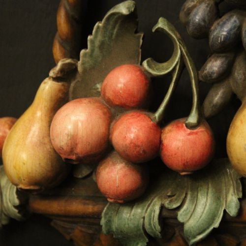 FLORENTINE POLYCHROME FRUIT BASKET CARVED ANTIQUE WALL LIGHTS - ADDITIONAL PHOTO 7