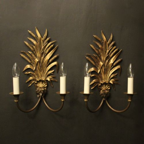 french pair of gilded twin arm wall lights - CATEGORY: ANTIQUE LIGHTING - DATED 1930