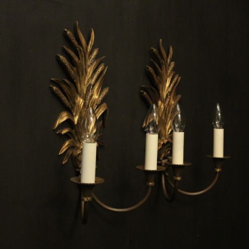 FRENCH PAIR OF GILDED TWIN ARM WALL LIGHTS - ADDITIONAL PHOTO 9