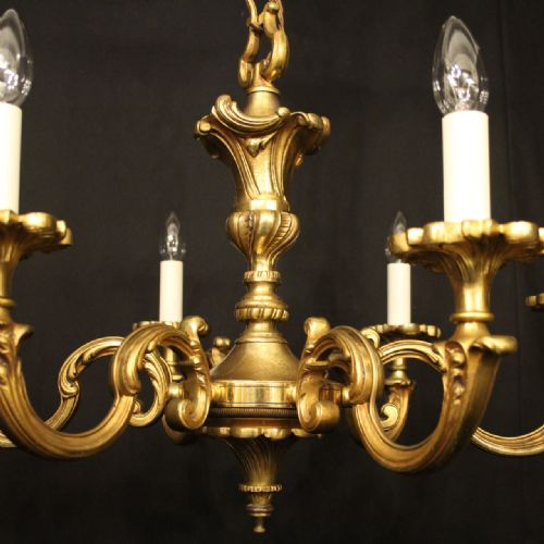 FRENCH GILDED BRONZE 6 LIGHT ANTIQUE CHANDELIER - ADDITIONAL PHOTO 1
