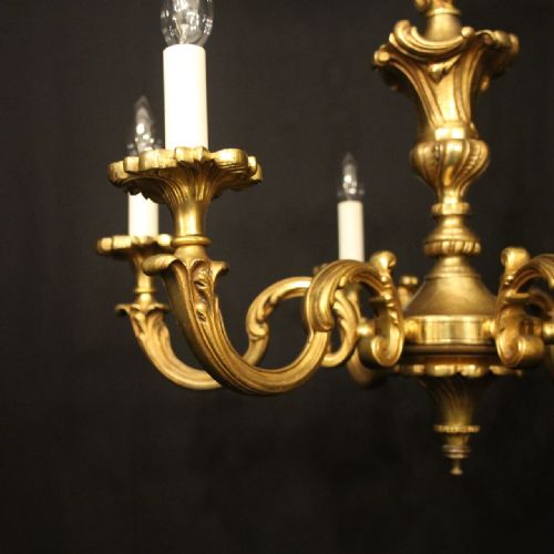 FRENCH GILDED BRONZE 6 LIGHT ANTIQUE CHANDELIER - ADDITIONAL PHOTO 2