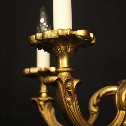 FRENCH GILDED BRONZE 6 LIGHT ANTIQUE CHANDELIER - ADDITIONAL PHOTO 3