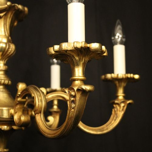 FRENCH GILDED BRONZE 6 LIGHT ANTIQUE CHANDELIER - ADDITIONAL PHOTO 4