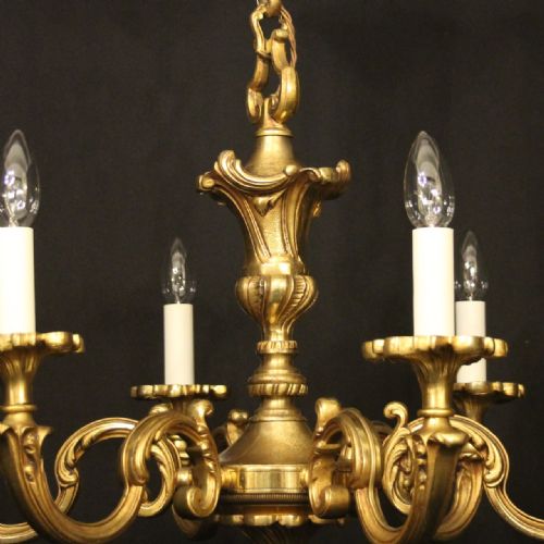 FRENCH GILDED BRONZE 6 LIGHT ANTIQUE CHANDELIER - ADDITIONAL PHOTO 5