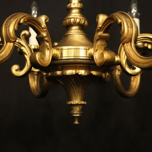 FRENCH GILDED BRONZE 6 LIGHT ANTIQUE CHANDELIER - ADDITIONAL PHOTO 6
