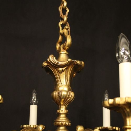 FRENCH GILDED BRONZE 6 LIGHT ANTIQUE CHANDELIER - ADDITIONAL PHOTO 7