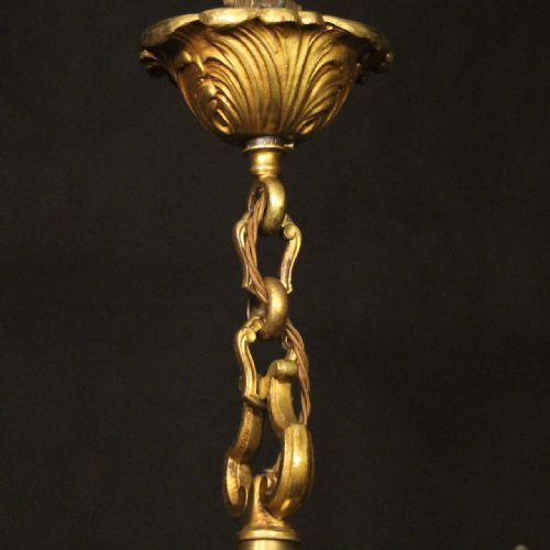 FRENCH GILDED BRONZE 6 LIGHT ANTIQUE CHANDELIER - ADDITIONAL PHOTO 9
