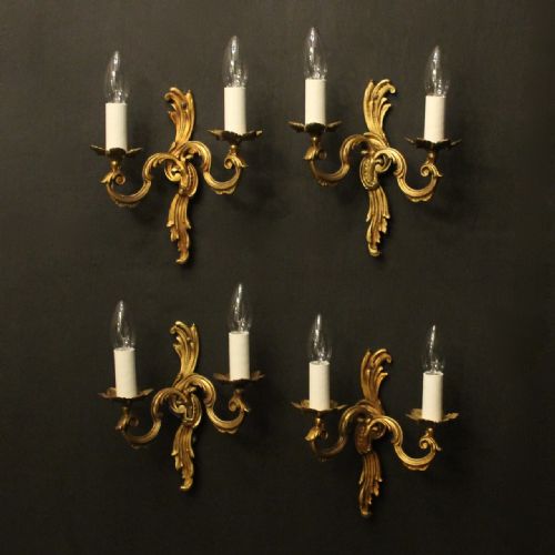 french set of 4 gilded antique wall lights - CATEGORY: ANTIQUE LIGHTING - DATED 1920
