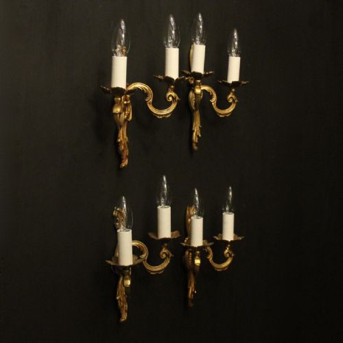 FRENCH SET OF 4 GILDED ANTIQUE WALL LIGHTS - ADDITIONAL PHOTO 9