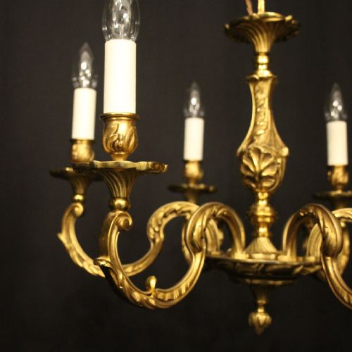 FRENCH GILDED BRONZE 6 LIGHT ANTIQUE CHANDELIER - ADDITIONAL PHOTO 1
