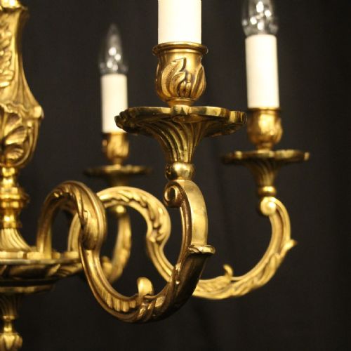 FRENCH GILDED BRONZE 6 LIGHT ANTIQUE CHANDELIER - ADDITIONAL PHOTO 2