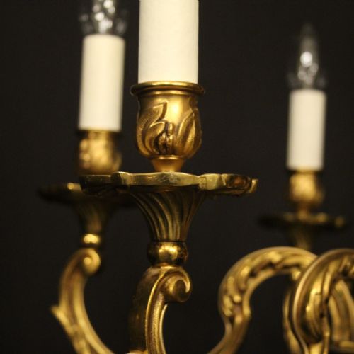 FRENCH GILDED BRONZE 6 LIGHT ANTIQUE CHANDELIER - ADDITIONAL PHOTO 3
