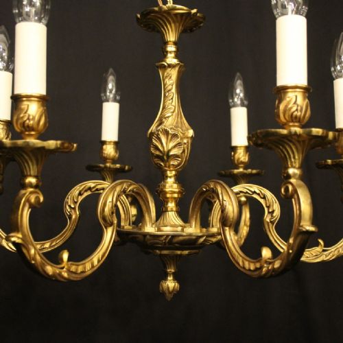 FRENCH GILDED BRONZE 6 LIGHT ANTIQUE CHANDELIER - ADDITIONAL PHOTO 4