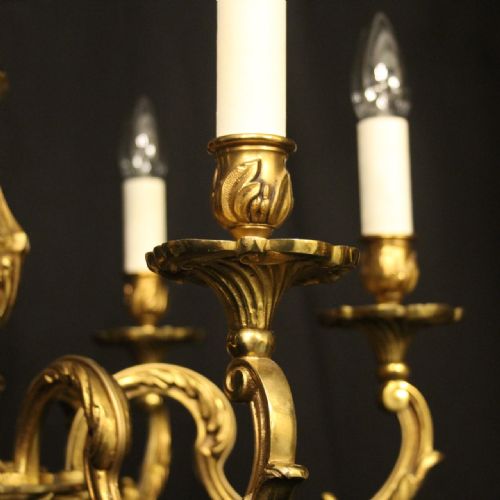 FRENCH GILDED BRONZE 6 LIGHT ANTIQUE CHANDELIER - ADDITIONAL PHOTO 5