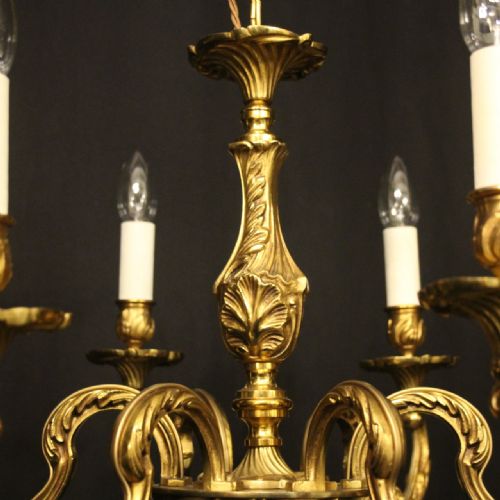 FRENCH GILDED BRONZE 6 LIGHT ANTIQUE CHANDELIER - ADDITIONAL PHOTO 6