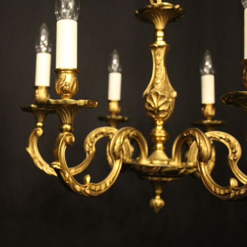 FRENCH GILDED BRONZE 6 LIGHT ANTIQUE CHANDELIER - ADDITIONAL PHOTO 7