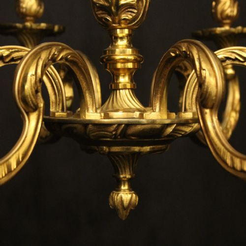 FRENCH GILDED BRONZE 6 LIGHT ANTIQUE CHANDELIER - ADDITIONAL PHOTO 9
