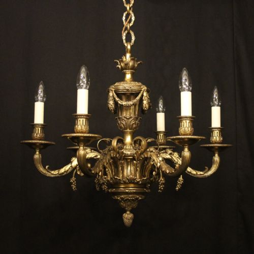 french 19th c bronze 6 light antique chandelier - CATEGORY: ANTIQUE LIGHTING - DATED 19TH CENTURY