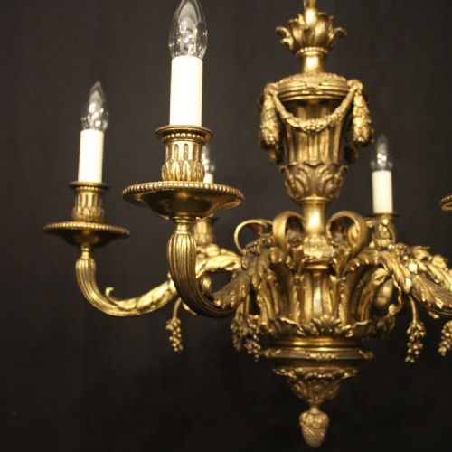 FRENCH 19TH C BRONZE 6 LIGHT ANTIQUE CHANDELIER - ADDITIONAL PHOTO 2